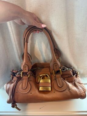 Chloe paddington  Tan Leather Shoulder Bag with Gold Padlock